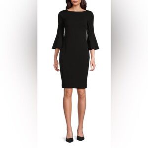 Calvin Klein Black Midi Dress With Bell Sleeves